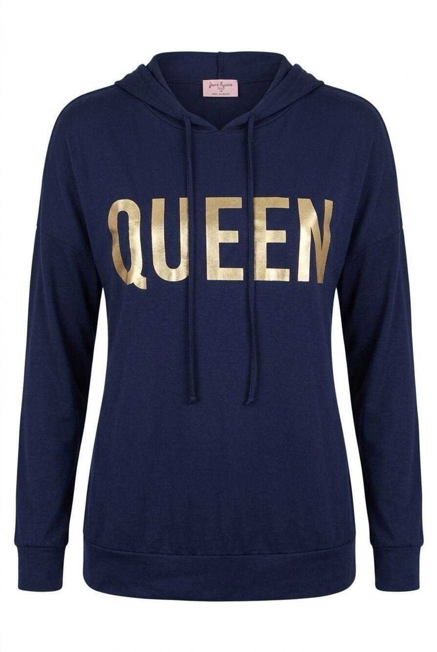 Free Kisses Navy Blue Queen Graphic Hoodie Size 1X